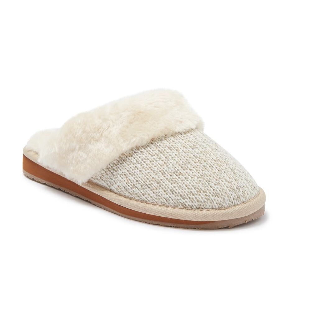 New Minnetonka Sondra Scuff Faux Fur Slipper in Tan Knit Women's Size 5